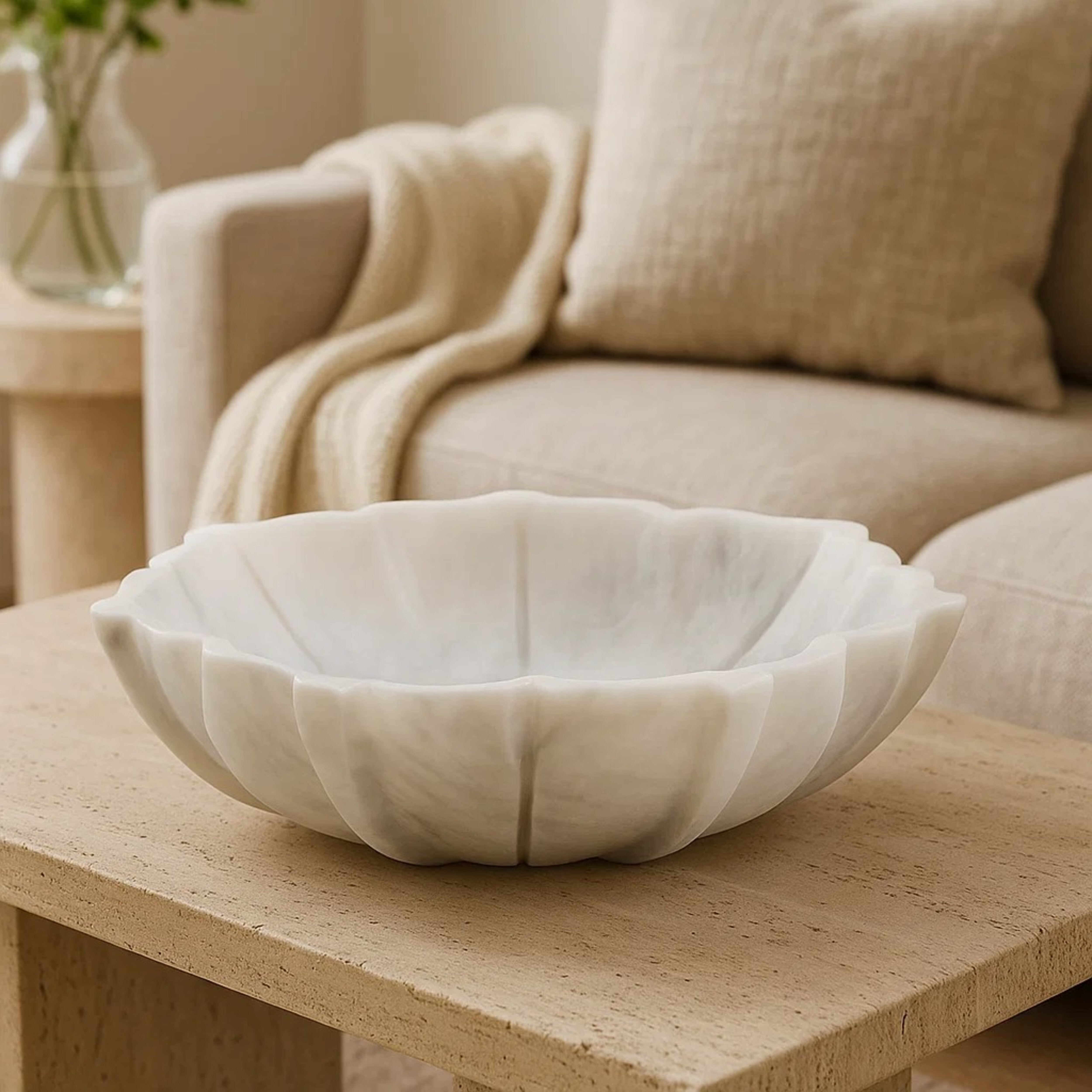 Visso White Marble Lotus Bowl | Small